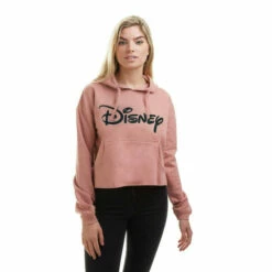Disney Plain Logo Cotton Cropped Hoodie For Female