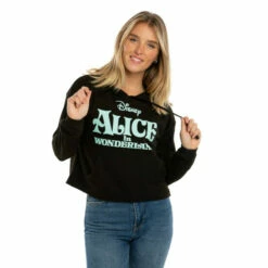 Disney Alice Logo Cotton Cropped Hoodie For Female