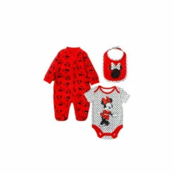 Disney Baby Minnie Mouse Print Cotton 3-Piece Baby Gift Set For Female