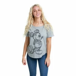 Disney Mickey Mouse Sketch Cotton T-shirt For Female