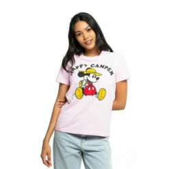 Disney Mickey Mouse Happy Camper Ladies Classic T Shirt For Female