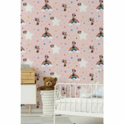 Disney Minnie Mouse Stars And Rainbows Pink Wallpaper For Unisex