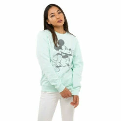 Disney Mickey Mouse Blue Cotton Sweatshirt For Female