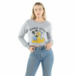 Disney Mickey Mouse More Hugs Cotton Cropped Sweatshirt For Female