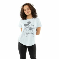 Disney Mickey Mouse Blue Cotton T-shirt For Female