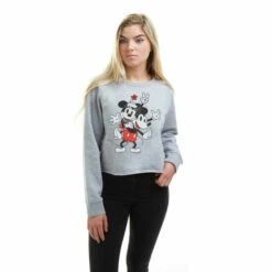 Disney Mickey & Minnie Mouse Peace Cotton Cropped Sweatshirt For Female