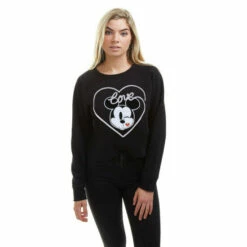 Disney Mickey Mouse Love Kiss Cotton Cropped Sweatshirt For Female