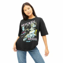 Disney 90&apos;s Shady Mickey Mouse Cotton T-shirt For Female