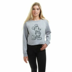 Disney Mickey Mouse Sketch Cotton Cropped Sweatshirt For Female