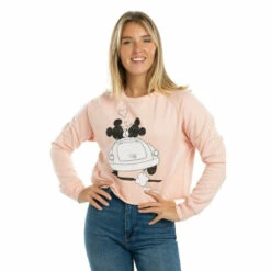 Disney Mickey & Minnie Mouse Hearts Cotton Cropped Sweatshirt For Female
