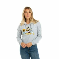 Disney Mickey Mouse Crew Cotton Cropped Hoodie For Female